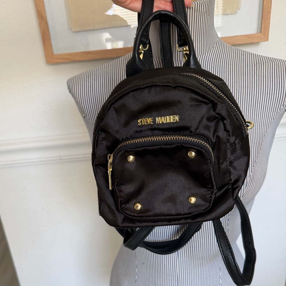 Steve Madden Black and Gold Mini Backpack